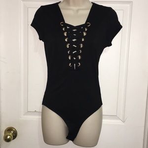 Black laced up bodysuit new with tags